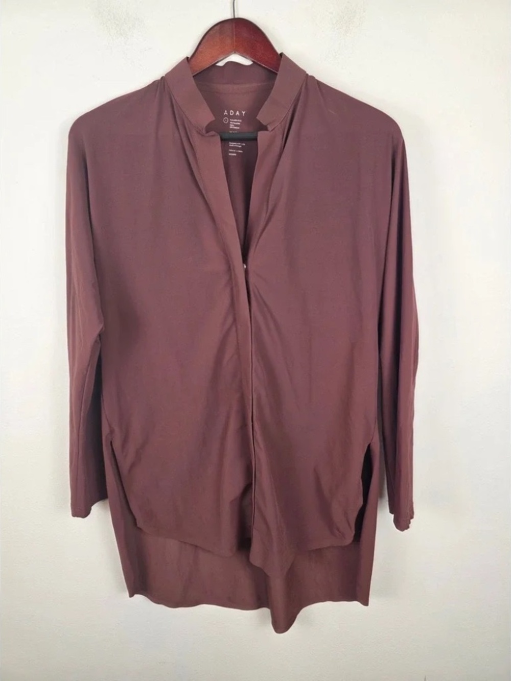 ADAY Something Borrowed Women's Merlot Long Sleeve Button Tunic Shirt Top Size L